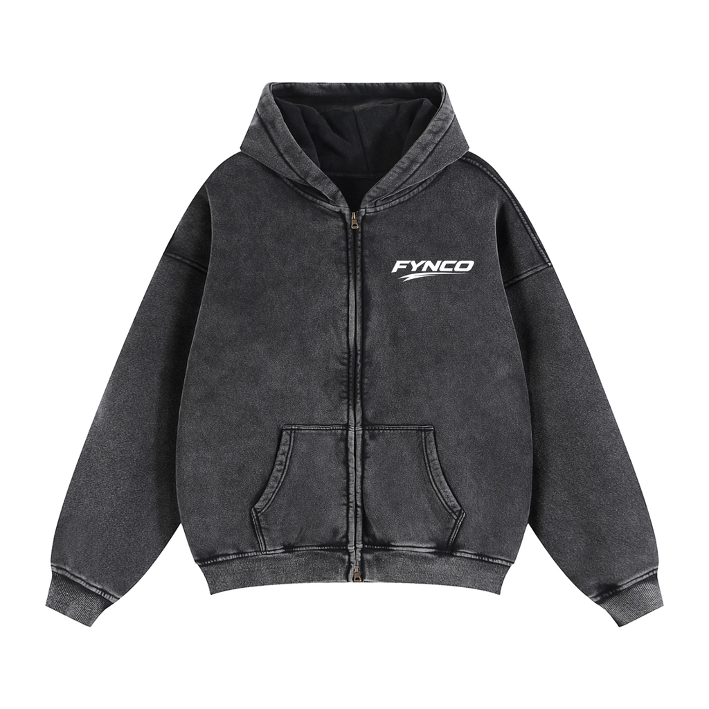 Fynco Zip-Through Boxy Fleece Hoodie