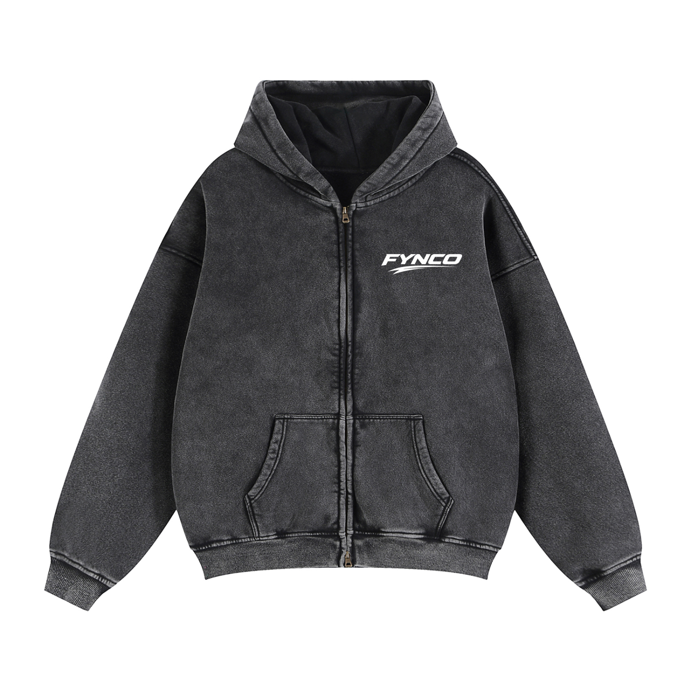 Fynco Zip-Through Boxy Fleece Hoodie