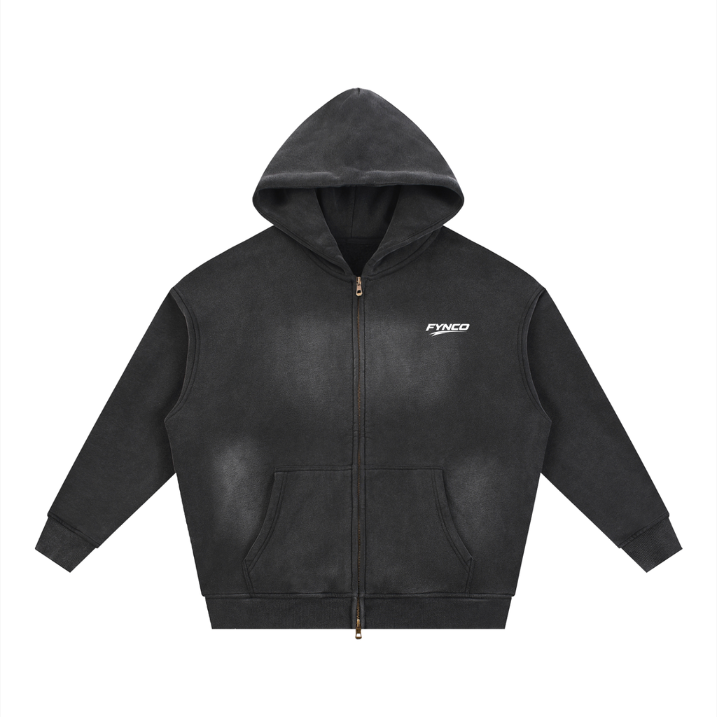 Fynco Sunfade Two-way Zipper Boxy Fleece Hoodie