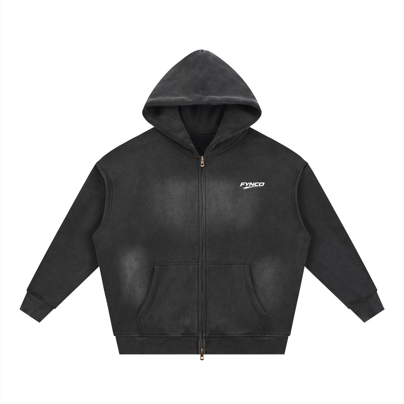 Fynco Sunfade Two-way Zipper Boxy Fleece Hoodie