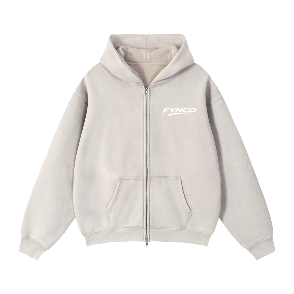 Fynco Zip-Through Boxy Fleece Hoodie