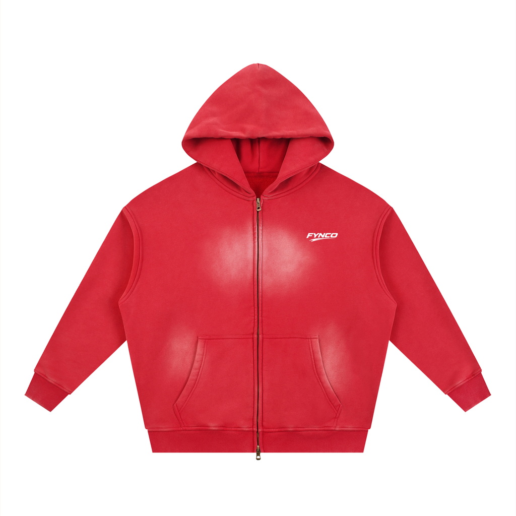 Fynco Sunfade Two-way Zipper Boxy Fleece Hoodie