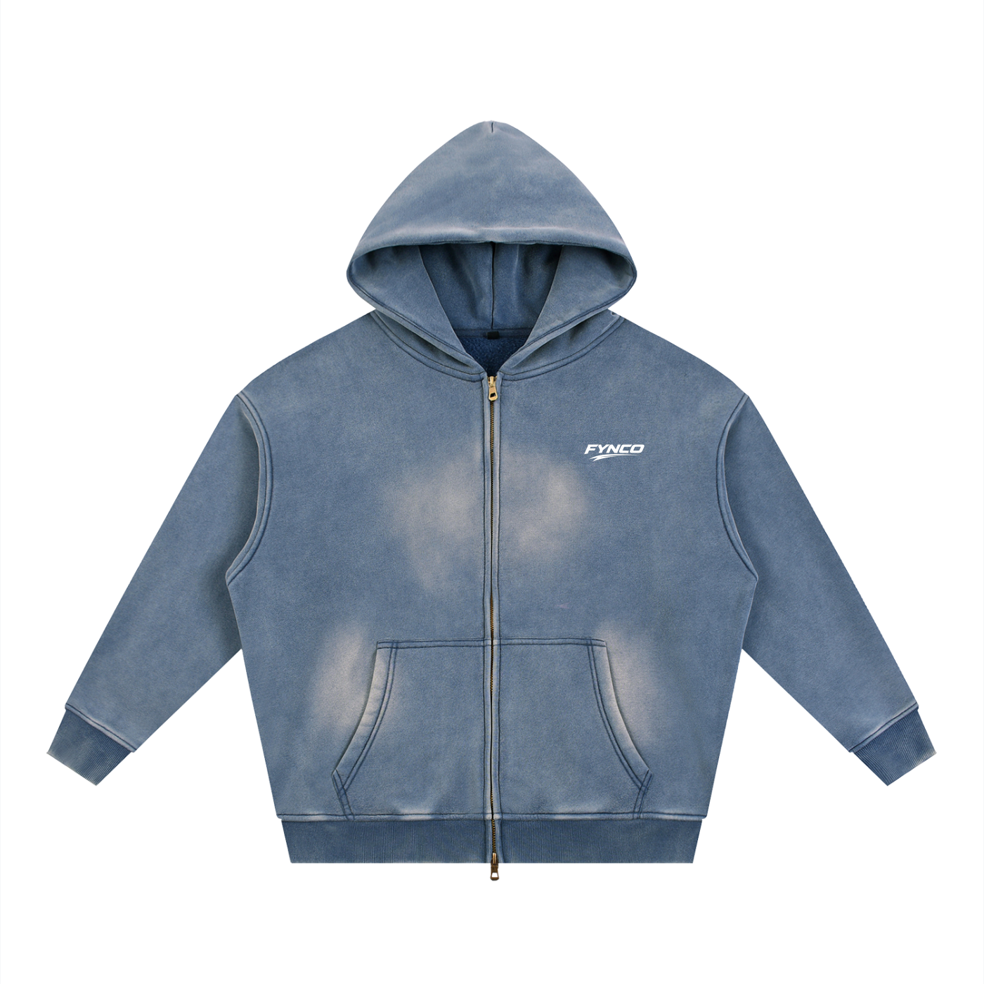 Fynco Sunfade Two-way Zipper Boxy Fleece Hoodie
