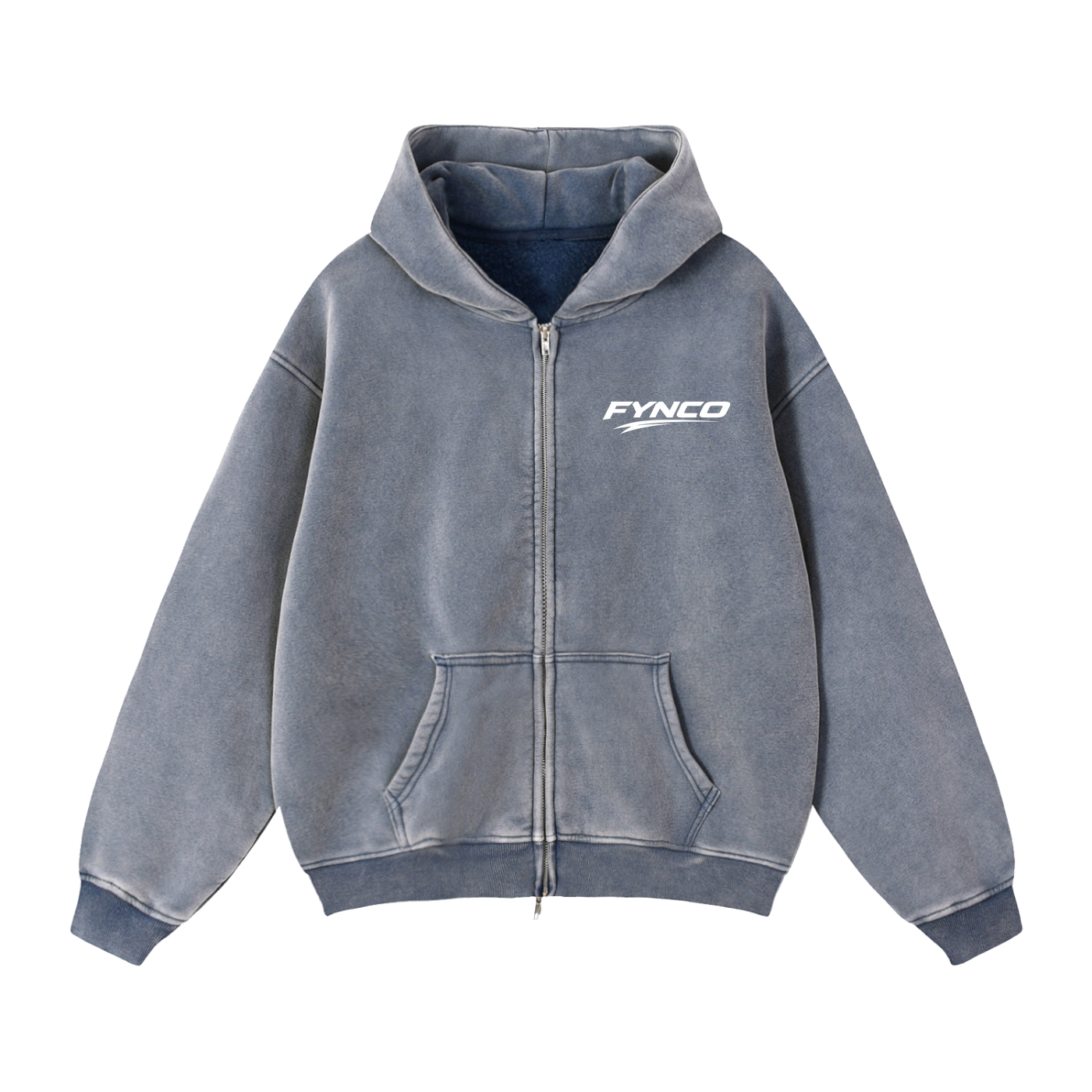 Fynco Zip-Through Boxy Fleece Hoodie
