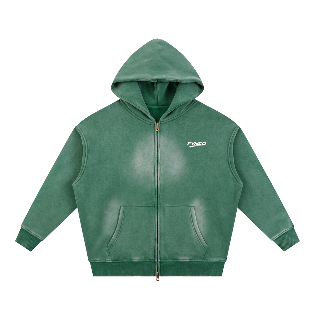 Fynco Sunfade Two-way Zipper Boxy Fleece Hoodie