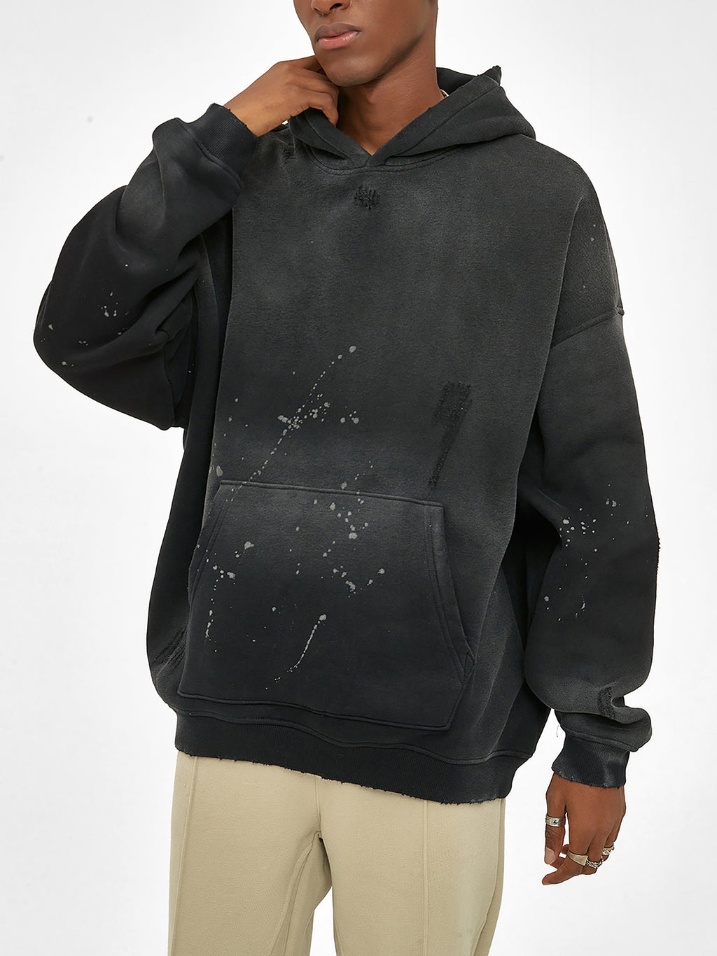 Fynco Vintage Washed Frayed Fleece Hoodie
