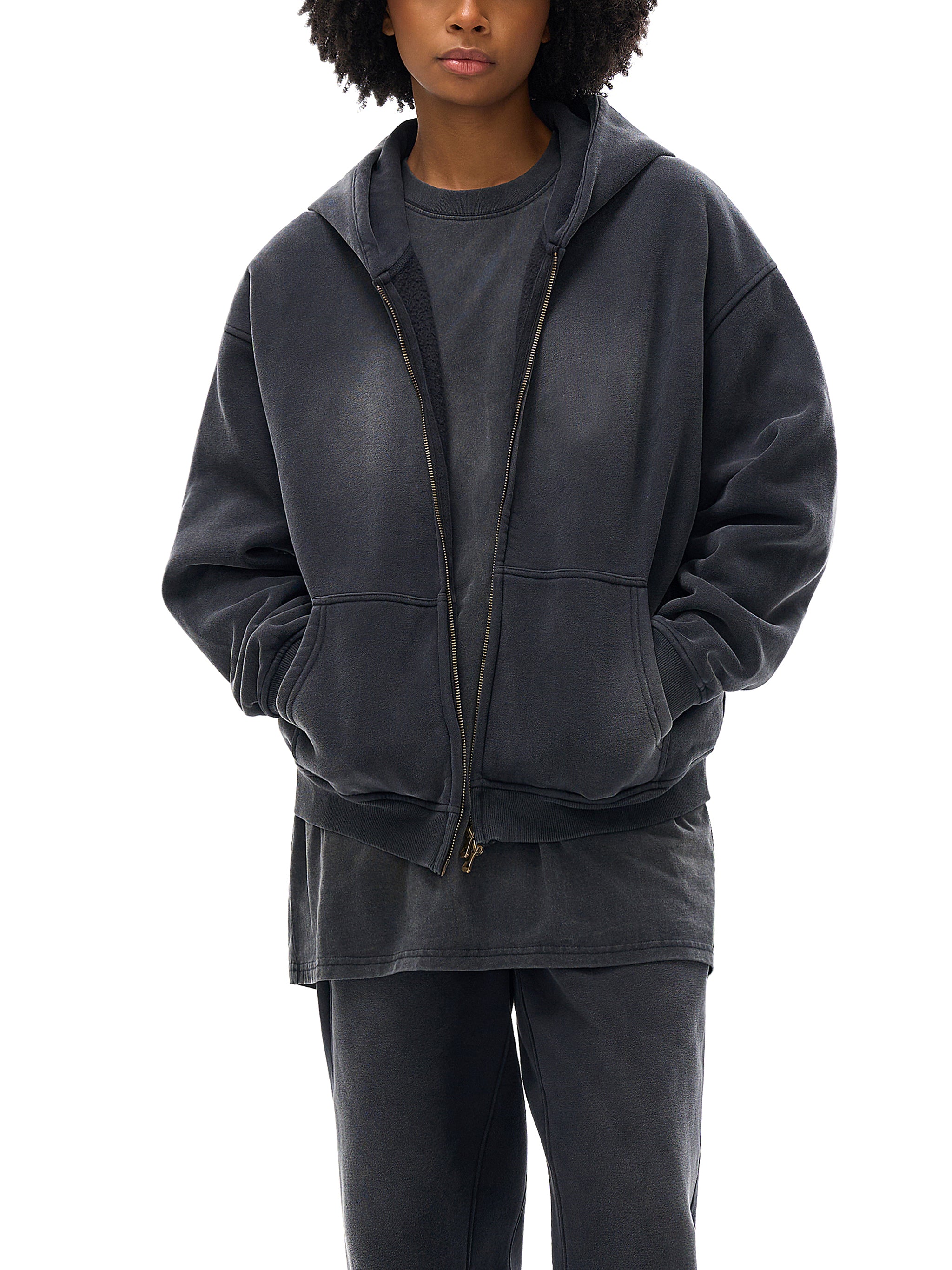 Fynco Sunfade Two-way Zipper Boxy Fleece Hoodie