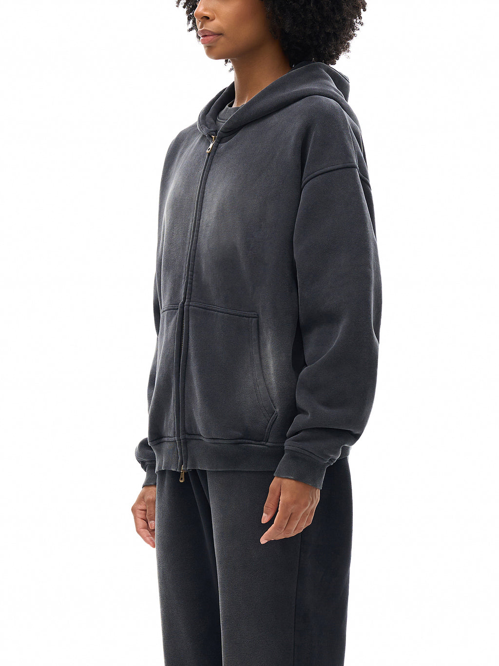 Fynco Sunfade Two-way Zipper Boxy Fleece Hoodie