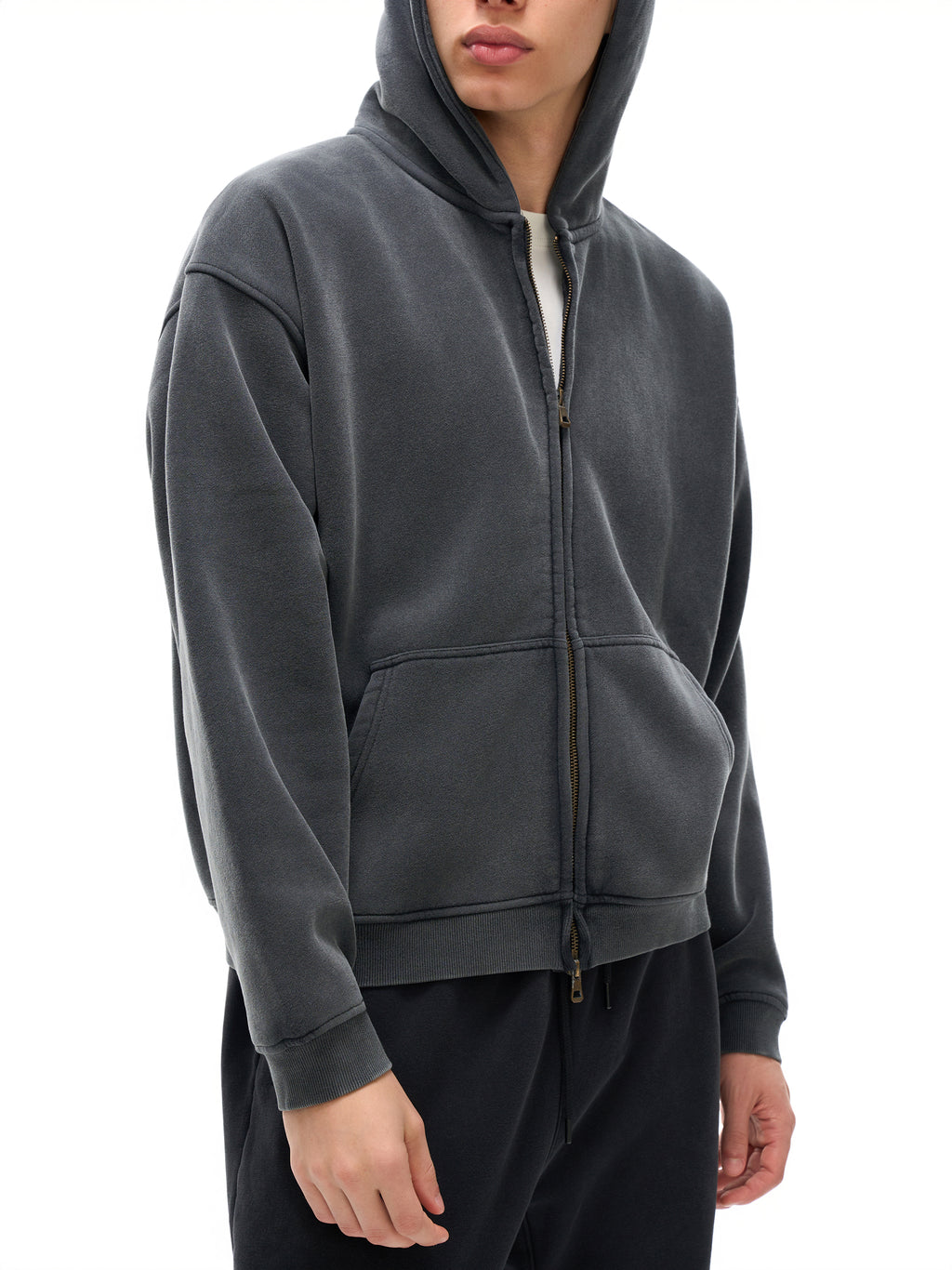Fynco Zip-Through Boxy Fleece Hoodie