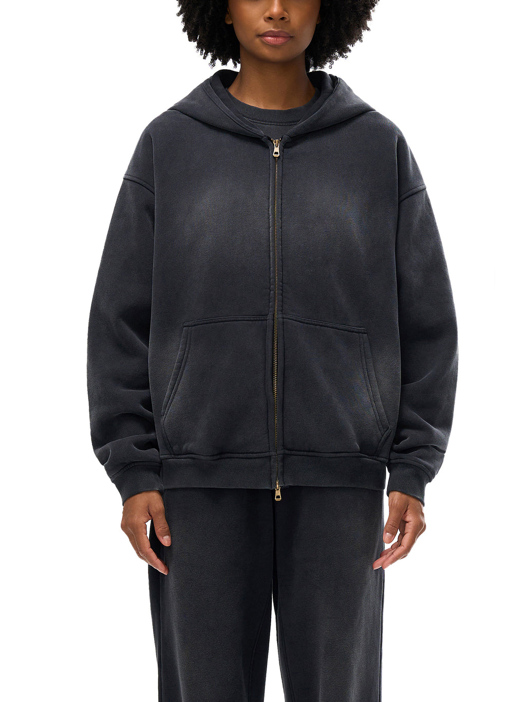 Fynco Sunfade Two-way Zipper Boxy Fleece Hoodie
