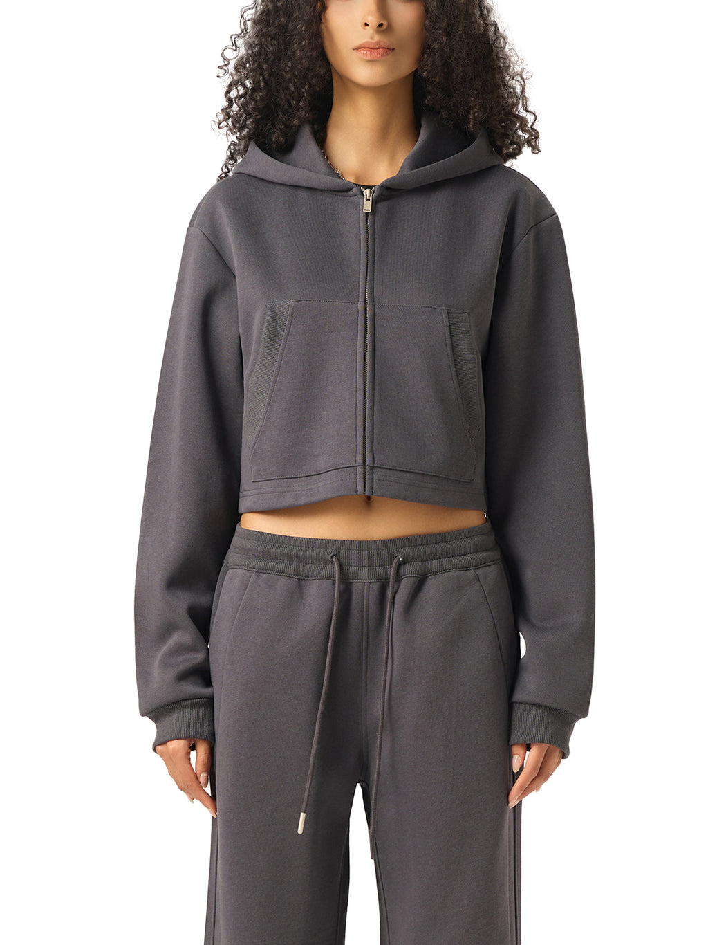 Fynco Essential Cropped Zip-Up Hoodie