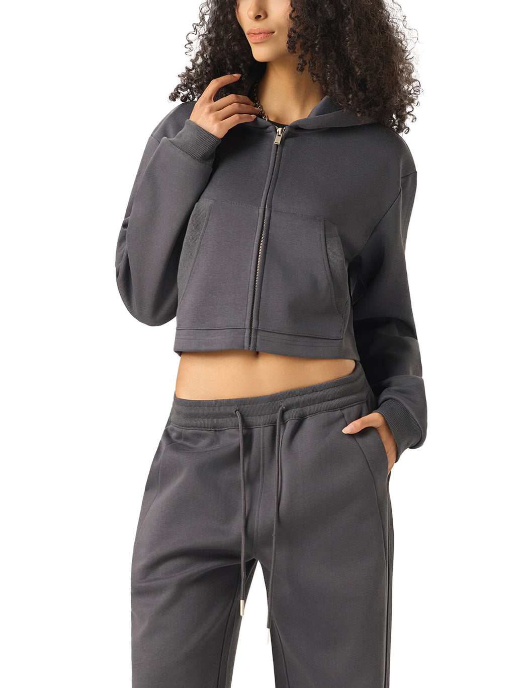 Fynco Essential Cropped Zip-Up Hoodie