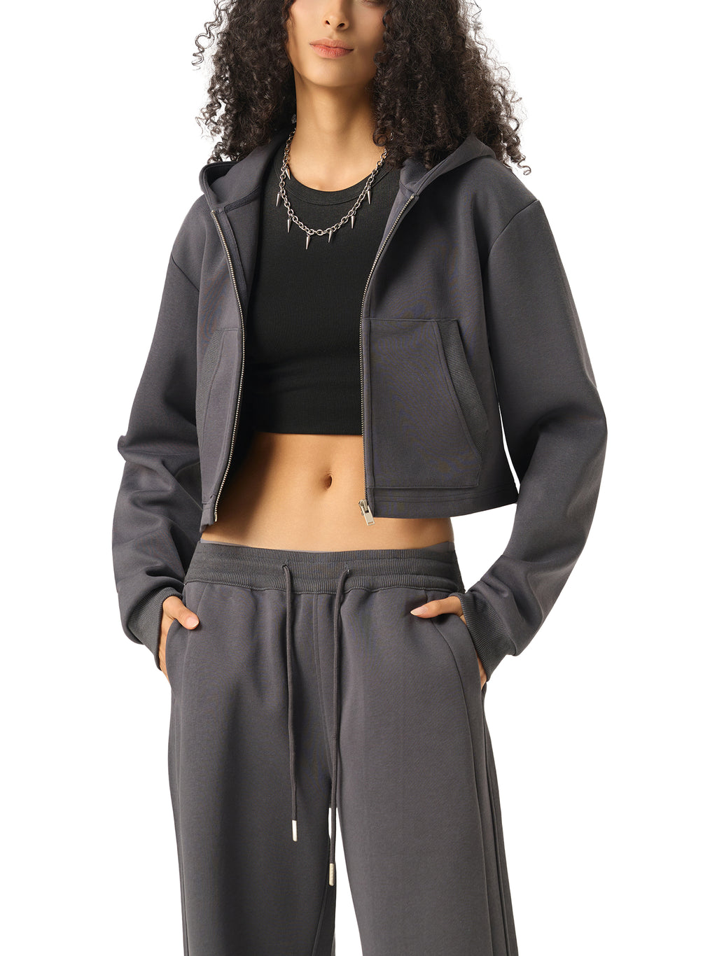 Fynco Essential Cropped Zip-Up Hoodie