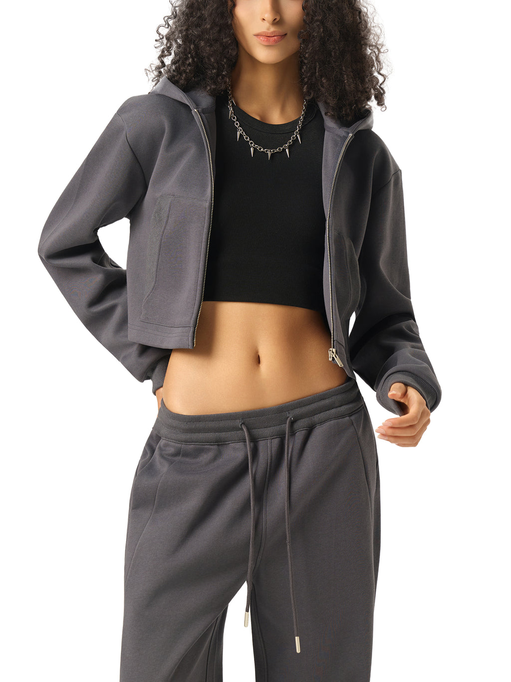 Fynco Essential Cropped Zip-Up Hoodie
