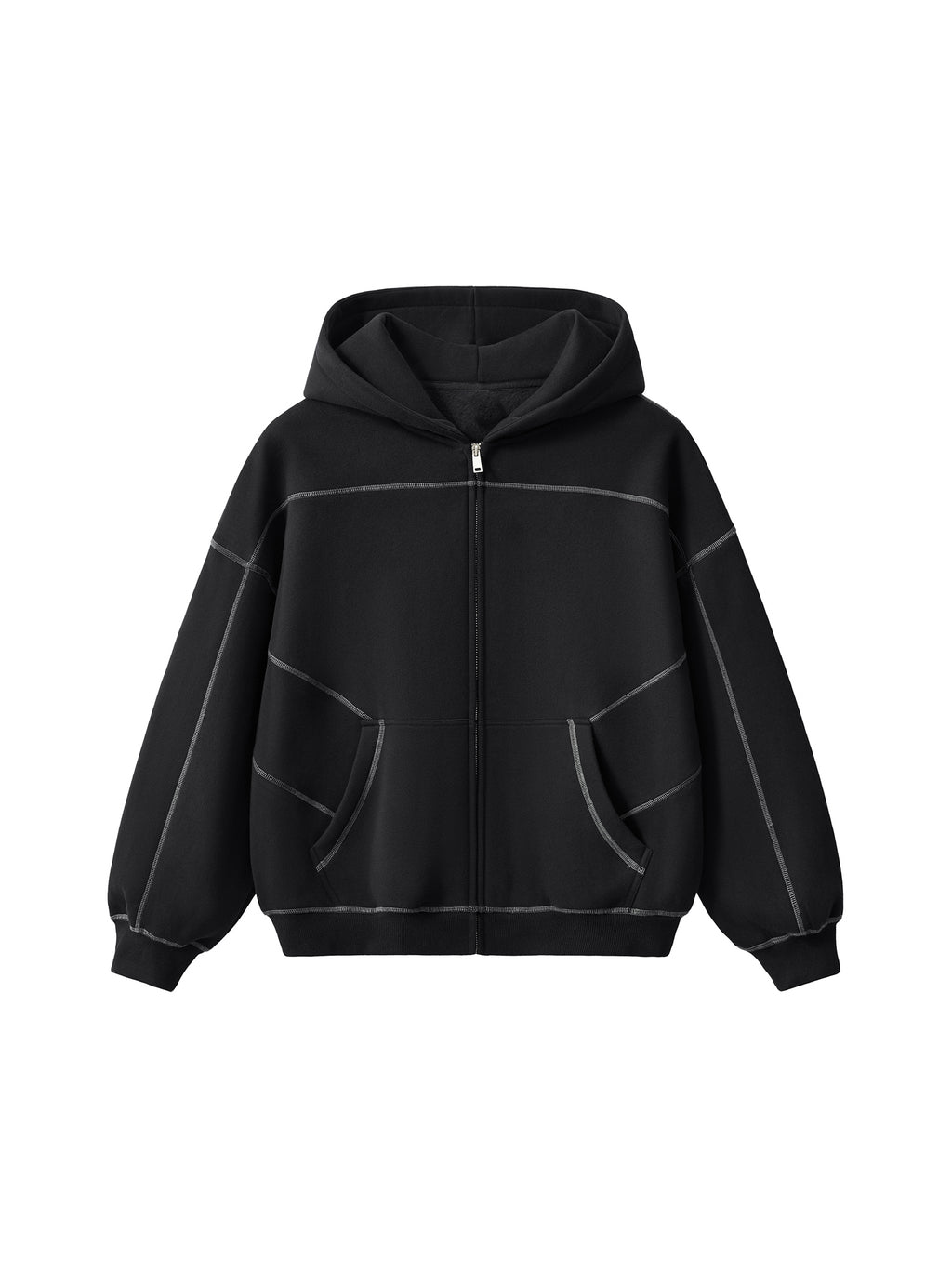 FYNCO Stitched Boxy Fleece Zip Hoodie